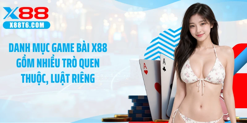 Danh mục game bài X88 gồm nhiều trò quen thuộc, luật riêng